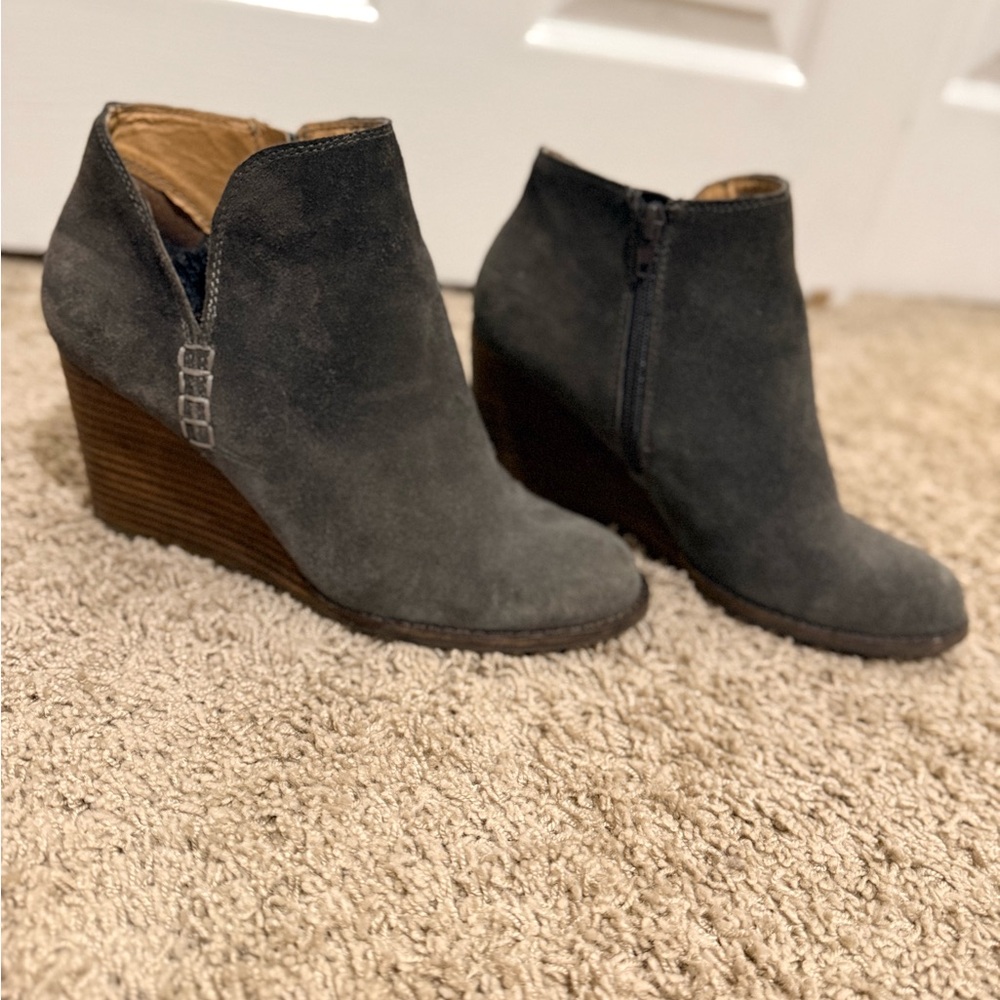 Lucky Brand Dark Gray suede Wedge Booties
